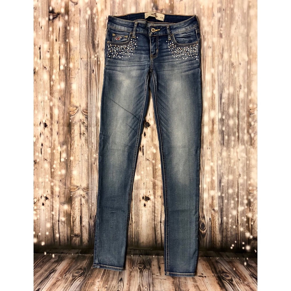 Hollister medium wash gem design skinny jeans